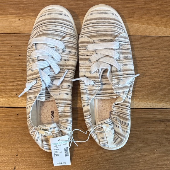 Maurices Beige and White Striped Sneakers - Picture 1 of 4